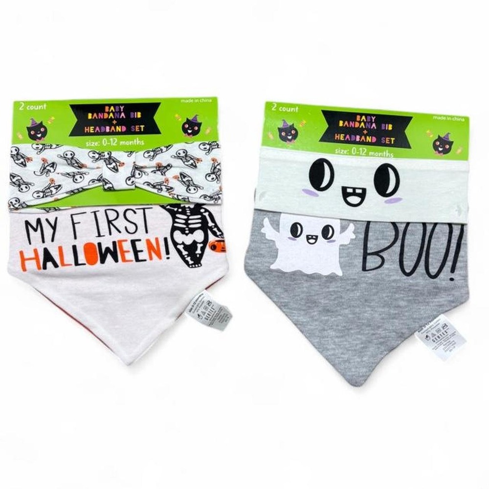 NWT Halloween Bandana Bib + Headband Set Gertex Baby Bundle 2 Sets size 0-12M